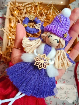 Świąteczny prezent, Anioł i bombka, fiolet dla dziewczynki
