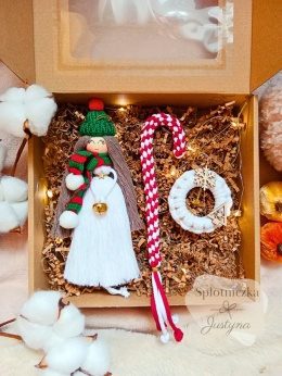 Świąteczny zestaw, biały Aniołek i laska